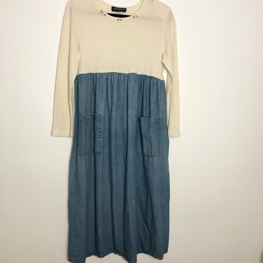 VINTAGE 90s CHAMPAGNE WEST DENIM LONG SLEEVE DRESS